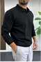 Men's Open Collar Sports Fit Sweater Black - 5