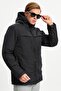 Men's Black Fiber Windproof Hooded Winter Coat & Coat & Parka - 5