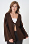 Women's Brown Knitwear Front Tie Wide Cut Cardigan 6246 - 5