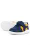 Genuine Leather Navy Blue Yellow Anatomical Baby Sneakers - 7