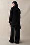 Buttoned Ribbed Black Knitwear Set - 6