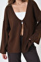 Women's Brown Knitwear Front Tie Wide Cut Cardigan 6246 - 2
