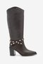 Women's Pointed Toe Bellows Zipperless Removable Buckle Troc Studded Heeled Boots Fuslep Brown - 4