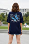 Malkoçbey Blue Back Butterfly Printed Oversize Unisex Basic T-Shirt