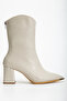 Women's Beige Back Zipper Pointed Toe Metal Detailed Heeled Boots - 2