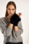 Black Cut-Out Plush Women's Gloves - 2