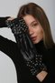 Black Faux Leather Women's Gloves with Ribbon Detail - 4