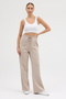 Women's Beige piped 2 Thread Wide Leg Elastic Waist Sweatpants - 5