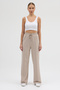Women's Beige piped 2 Thread Wide Leg Elastic Waist Sweatpants