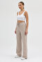 Women's Beige piped 2 Thread Wide Leg Elastic Waist Sweatpants - 3