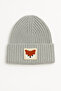 Gray Wool Children's Beanie with Fox Animal Figure and Punch Detail - 2