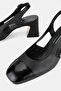 Women's Black Genuine Leather 35-41 Number Medium Heel Back Open Square Toe Shoes - 4