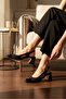 Women's Black Genuine Leather 35-41 Number Medium Heel Back Open Square Toe Shoes
