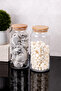 2-Piece Wooden Vacuum Lid Transparent English Label Tea Candy Storage Container Glass Jar 1300ml - 5
