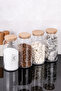 4-Piece Wooden Vacuum Lid Glass Jar Set Tea Sugar Coffee Salt Storage Container with Label Gift 1300 ml - 5