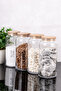 4-Piece Wooden Vacuum Lid Glass Jar Tea Sugar Coffee Salt Storage Container with Label 1300 ml - 3