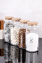 4-Piece Wooden Vacuum Lid Glass Jar Set Tea Sugar Coffee Salt Storage Container with Label Gift 1300 ml - 4