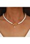 Pearl Beaded Necklace with Gold Color Alphabet Charm