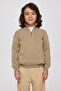 Boy's Stand Collar Half Zipper Beige Knitwear - 2