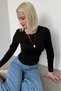 Black Crew Neck Slim Fit Women's Bodysuit Mg2564 - 8