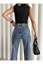 Women's Ice Blue Shiny Stone Special Design Denim Straight Palazzo Jeans - 8