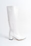 Miss solles women's zipperless white below knee high heeled boots - 5