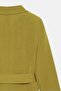 Oil Green Women's Single Button Woven Double Breasted Blazer Jacket - Belted - 4