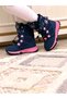 Girl's Boots Navy Blue Pink Fur Inside Non-Slip Sole Band Orthopedic - 6
