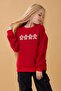 Girl's Crew Neck Cookie Embroidered Sweatshirt Red - 4