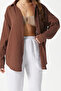 Women's 100% Cotton Regular Cut Basic Muslin Shirt with Pockets Brown 3079 - 3