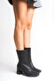 Women's Black Leather Blunt Toe Heeled Boots - 3
