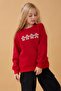 Girl's Crew Neck Cookie Embroidered Sweatshirt Red - 2