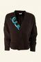 Blue Embroidered Brown Cardigan - 2