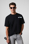 Crest Men's Chest and Back Printed 100% Organic Cotton Oversize Fit Crew Neck Black T-Shirt - 3