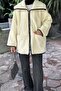 Ecru Plush Coat - Leather Piping and Front Pocket Detail - 3
