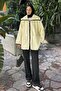 Ecru Plush Coat - Leather Piping and Front Pocket Detail