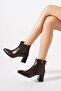 Nensan Side Zipper Pointed Toe Women's Heeled Boots Brown Wrinkled Patent Leather - 4