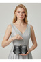 Black Silver Color Stone Pearl Detailed Handle Women's Evening Dress Bag