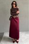 Burgundy Pleated Belted Long Suede Women's Skirt Mg2576 - 4