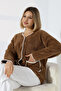 Women's Brown Long Sleeve Plush Cardigan - 7