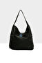 Women's Black Textured Side Zip Detail Slouch Bag M000008643 - 3