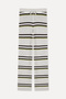 Women's Stone Color Striped Wide Leg Tie-Waist Knitwear Trousers - 5