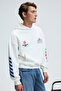 Abismo Men's Hooded Relaxed Fit White Sweatshirt with Kangaroo Pocket on the Arms and Back Print - 5