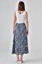 Navy Blue Women's A-Line Regular Waist Floral Patterned Midi Woven Skirt - Viscose - 7