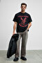 Gusi Men's Front Flared Printed 100% Organic Cotton Oversize Fit Crew Neck Black T-Shirt - 3