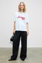 Lusuta Women's Soft and Flexible Fabric Printed Detail Crew Neck White T-Shirt - 4