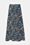Navy Blue Women's A-Line Regular Waist Floral Patterned Midi Woven Skirt - Viscose - 5