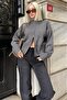 Anthracite Double Zipper Stand Collar Women's Knitwear Cardigan Mg2505 - 6