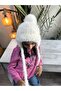 Girl's Long Pompom Ear-Covering Beanie Plush Puff Soft White - 5