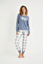 Cute Koala Printed Cuffed Pajama Set with Collar Piping Detail - 3
